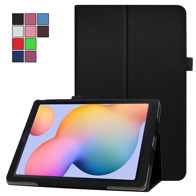 Samsung Galaxy Tab S6 Lite Hülle - Litchi Leder Bookcover - schwarz