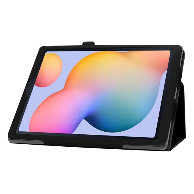 Samsung Galaxy Tab S6 Lite Hülle - Litchi Leder Bookcover - schwarz