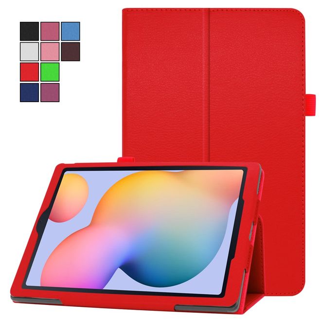 Samsung Galaxy Tab S6 Lite Hülle - Litchi Leder Bookcover - rot