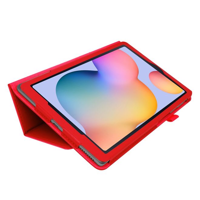 Samsung Galaxy Tab S6 Lite Hülle - Litchi Leder Bookcover - rot