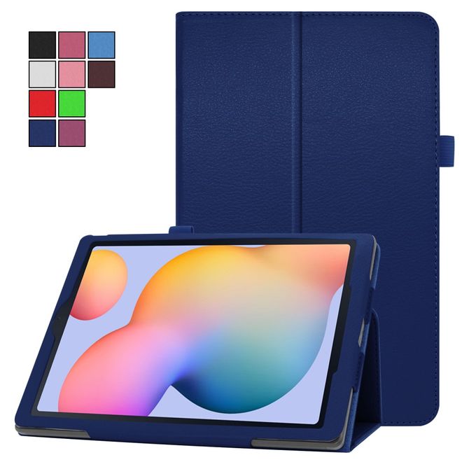 Samsung Galaxy Tab S6 Lite Hülle - Litchi Leder Bookcover - dunkelblau