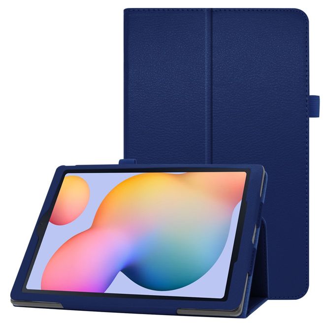 Samsung Galaxy Tab S6 Lite Hülle - Litchi Leder Bookcover - dunkelblau