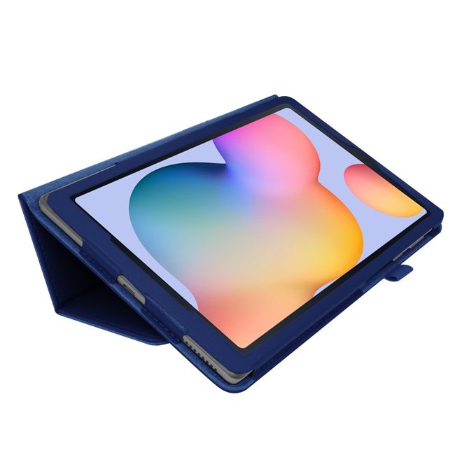 Samsung Galaxy Tab S6 Lite Hülle - Litchi Leder Bookcover - dunkelblau