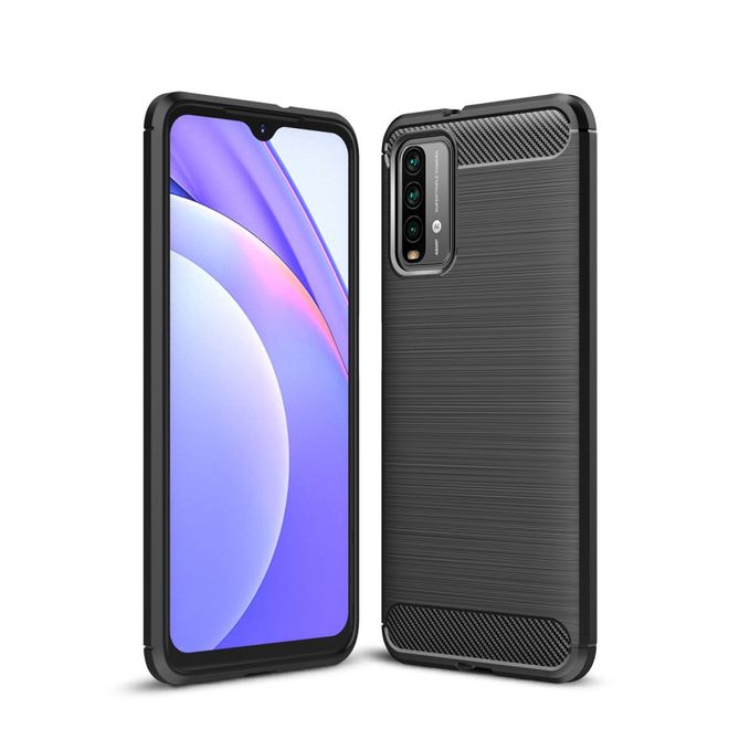 Xiaomi Poco M3 Handyhülle - Carbon Fiber TPU Softcase Series - schwarz