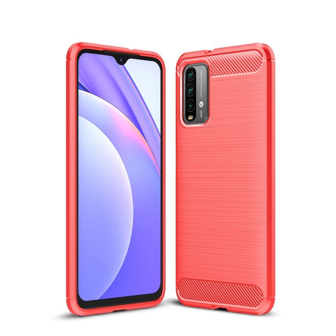 Xiaomi Poco M3 Handyhülle - Carbon Fiber TPU Softcase Series - rot