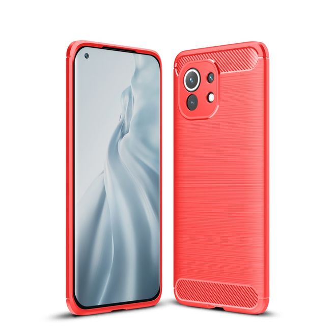 Xiaomi Mi 11 Handyhülle - Carbon Fiber TPU Softcase Series - rot