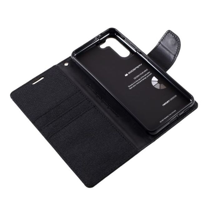 Goospery - Samsung Galaxy S21+ Hülle - Leder/Stoff Case - Canvas Diary Series - schwarz