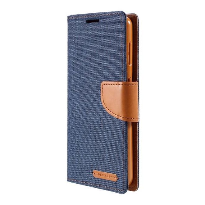 Goospery - Samsung Galaxy S21+ Hülle - Leder/Stoff Case - Canvas Diary Series - navy/camel