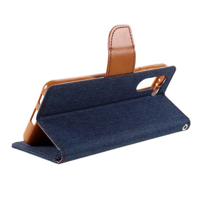 Goospery - Samsung Galaxy S21+ Hülle - Leder/Stoff Case - Canvas Diary Series - navy/camel