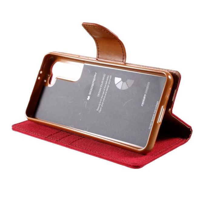 Goospery - Samsung Galaxy S21+ Hülle - Leder/Stoff Case - Canvas Diary Series - rot/camel