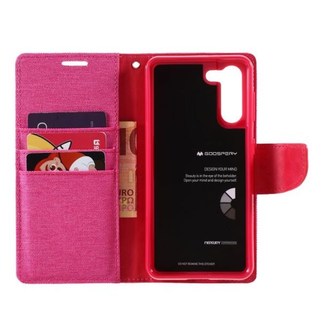 Goospery - Samsung Galaxy S21+ Hülle - Leder/Stoff Case - Canvas Diary Series - pink