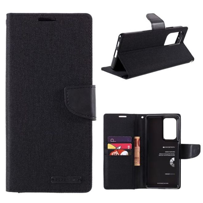 Goospery - Samsung Galaxy S21 Ultra Hülle - Leder/Stoff Case - Canvas Diary Series - schwarz