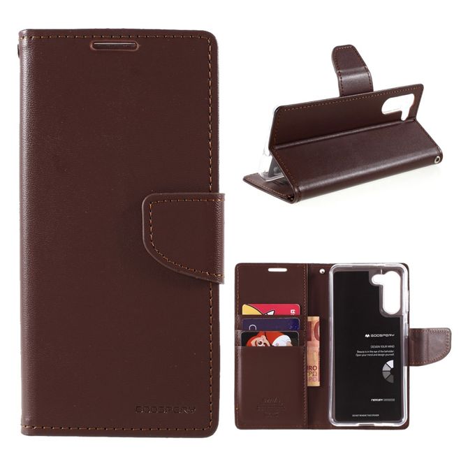 Goospery - Samsung Galaxy S21+ Hülle - Leder Bookcover - Bravo Diary Series - braun
