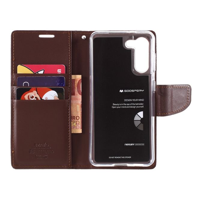 Goospery - Samsung Galaxy S21+ Hülle - Leder Bookcover - Bravo Diary Series - braun