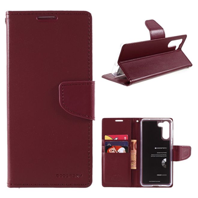 Goospery - Samsung Galaxy S21+ Hülle - Leder Bookcover - Bravo Diary Series - weinrot
