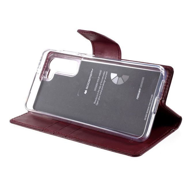 Goospery - Samsung Galaxy S21+ Hülle - Leder Bookcover - Bravo Diary Series - weinrot