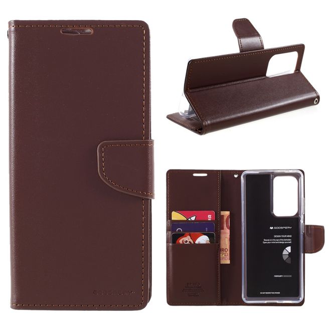 Goospery - Samsung Galaxy S21 Ultra Hülle - Leder Bookcover - Bravo Diary Series - braun