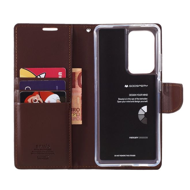 Goospery - Samsung Galaxy S21 Ultra Hülle - Leder Bookcover - Bravo Diary Series - braun