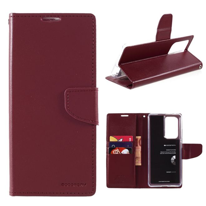 Goospery - Samsung Galaxy S21 Ultra Hülle - Leder Bookcover - Bravo Diary Series - weinrot