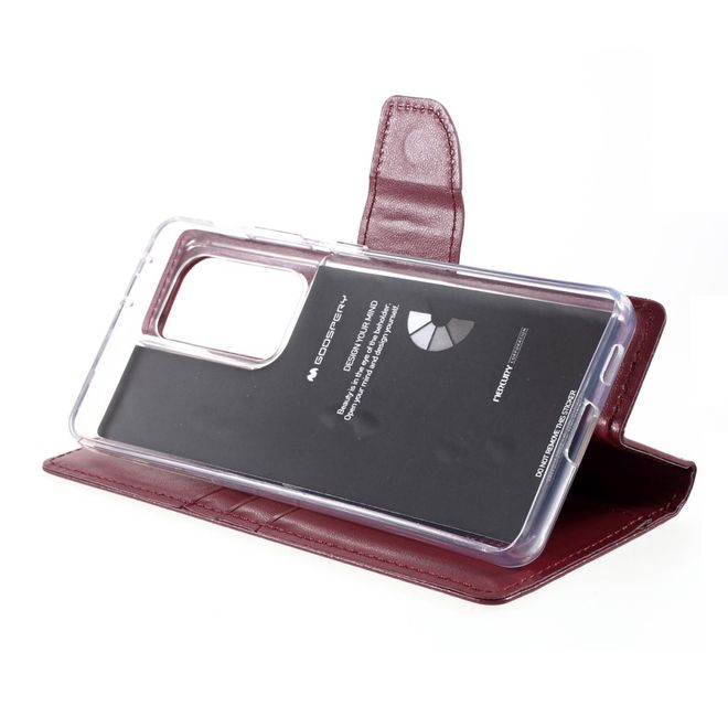 Goospery - Samsung Galaxy S21 Ultra Hülle - Leder Bookcover - Bravo Diary Series - weinrot