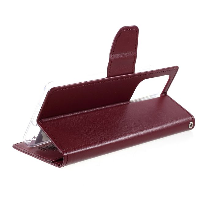 Goospery - Samsung Galaxy S21 Ultra Hülle - Leder Bookcover - Bravo Diary Series - weinrot