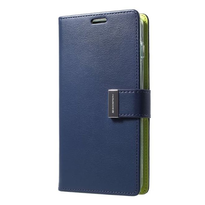 Goospery - Samsung Galaxy S21 Ultra Hülle - Leder Bookcover - Rich Diary Series - navy/lime