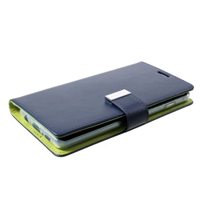 Goospery - Samsung Galaxy S21 Ultra Hülle - Leder Bookcover - Rich Diary Series - navy/lime