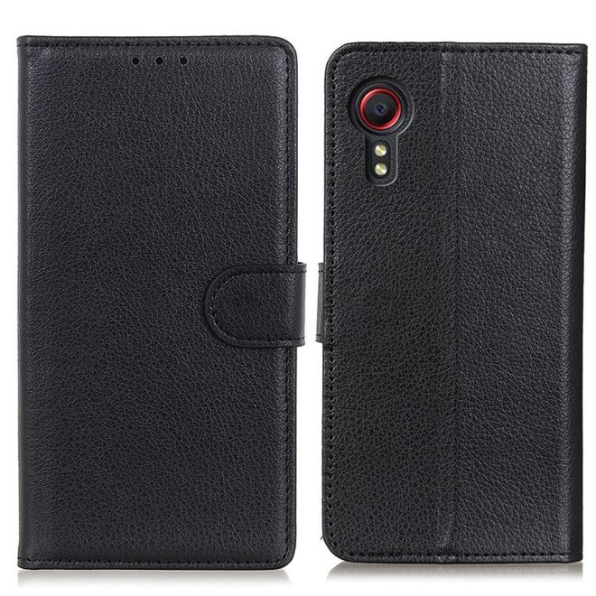 Samsung Galaxy Xcover 5 Handy Hülle - Litchi Leder Bookcover Series - schwarz