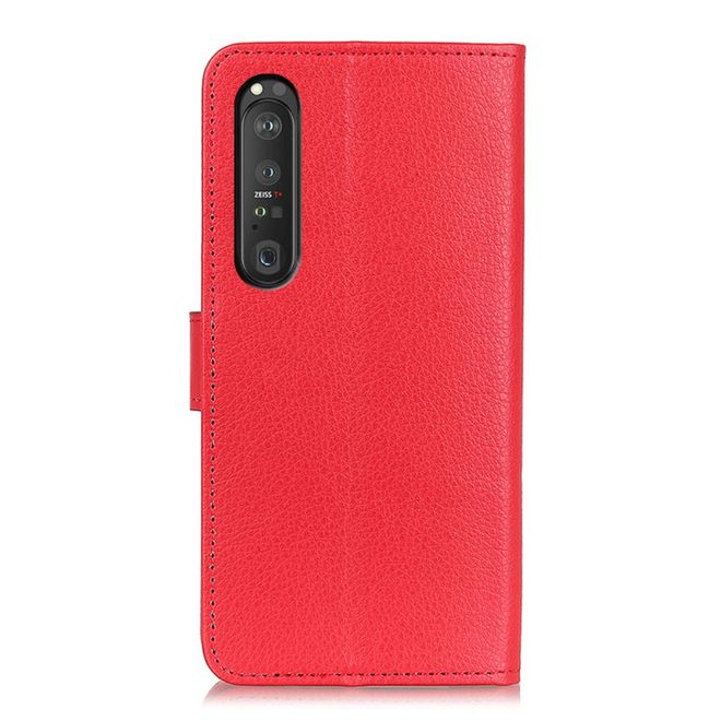 Sony Xperia 1 III Handy Hülle - Litchi Leder Bookcover Series - rot