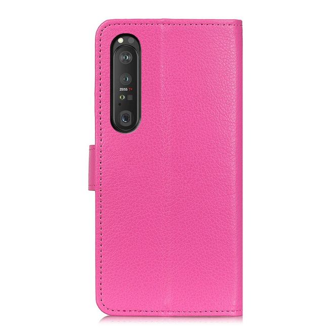 Sony Xperia 1 III Handy Hülle - Litchi Leder Bookcover Series - rosa