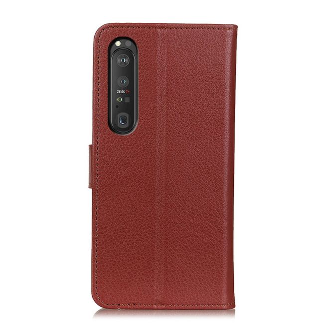 Sony Xperia 1 III Handy Hülle - Litchi Leder Bookcover Series - braun