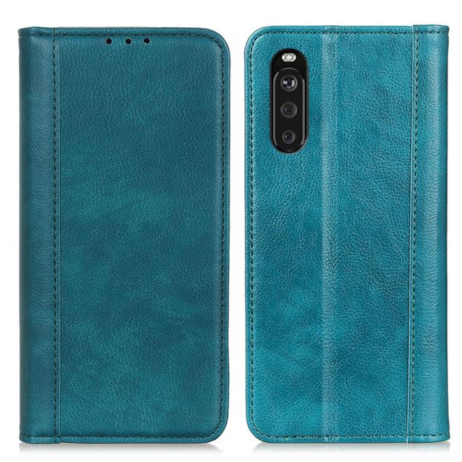 Sony Xperia 10 III Handy Hülle - Litchi V Leder Bookcover Series - grün