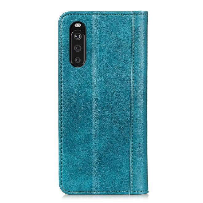 Sony Xperia 10 III Handy Hülle - Litchi V Leder Bookcover Series - grün