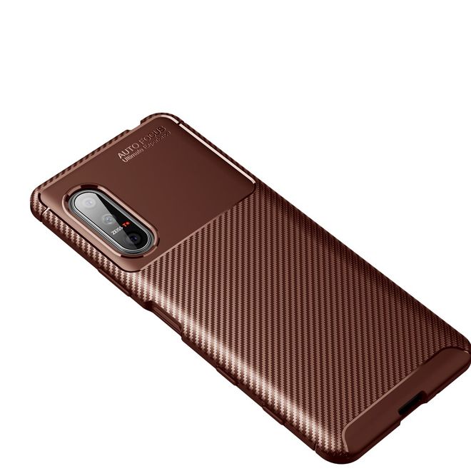 Sony Xperia 5 II Handyhülle - Carbon Fiber TPU Softcase Series - braun