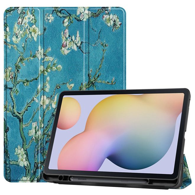 Samsung Galaxy Tab S7 Hülle - Dreifach faltbares Case aus Leder - Baum mit Blüten