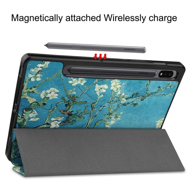 Samsung Galaxy Tab S7 Hülle - Dreifach faltbares Case aus Leder - Baum mit Blüten