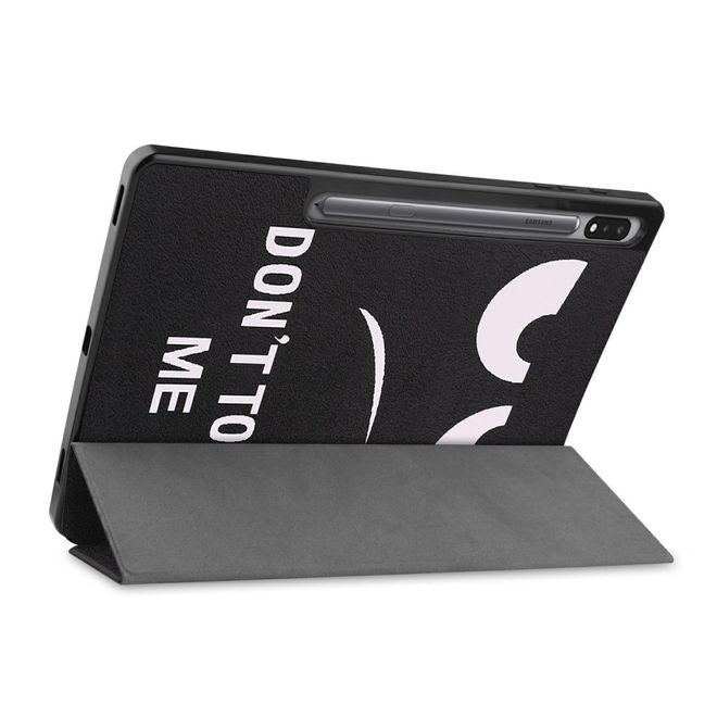 Samsung Galaxy Tab S7+ Hülle - Dreifach faltbares Case aus Leder - fieses Smiley