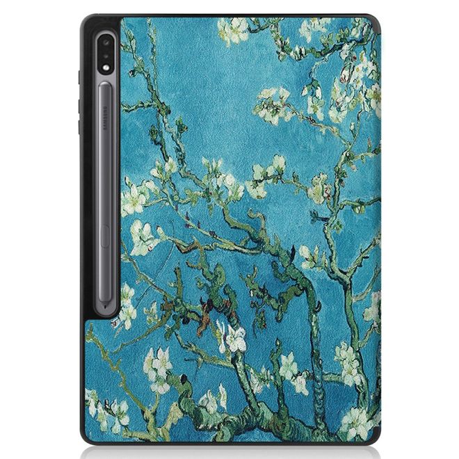 Samsung Galaxy Tab S7+ Hülle - Dreifach faltbares Case aus Leder - Baum mit Blüten