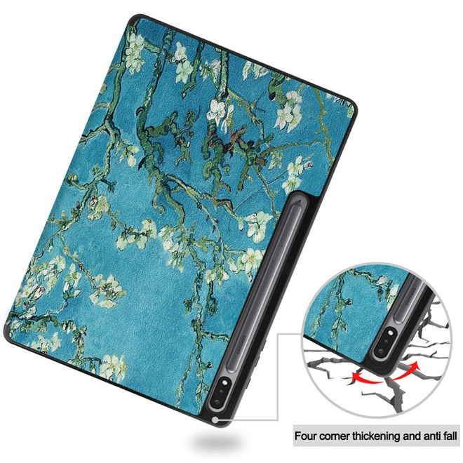 Samsung Galaxy Tab S7+ Hülle - Dreifach faltbares Case aus Leder - Baum mit Blüten