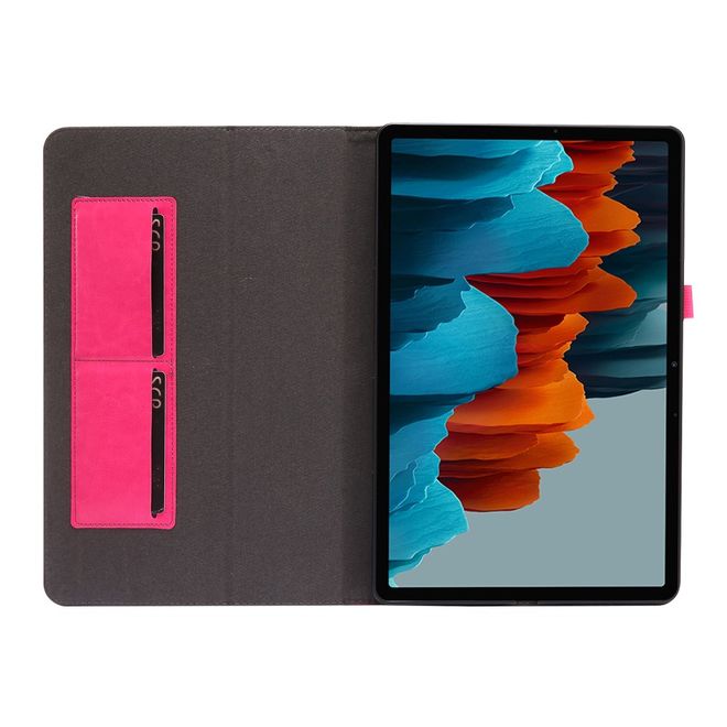 Samsung Galaxy Tab S7+ Hülle- Zweifach faltbares Crazy Horse Leder Case - rosa