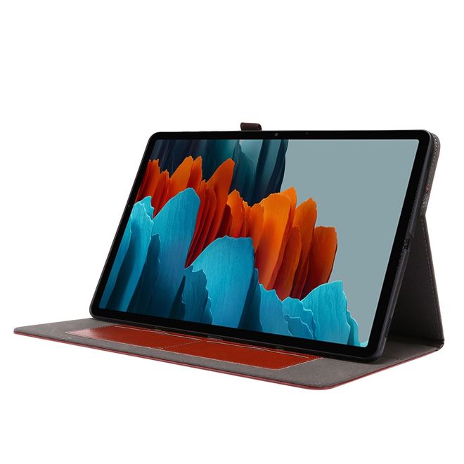 Samsung Galaxy Tab S7+ Hülle- Zweifach faltbares Crazy Horse Leder Case - braun