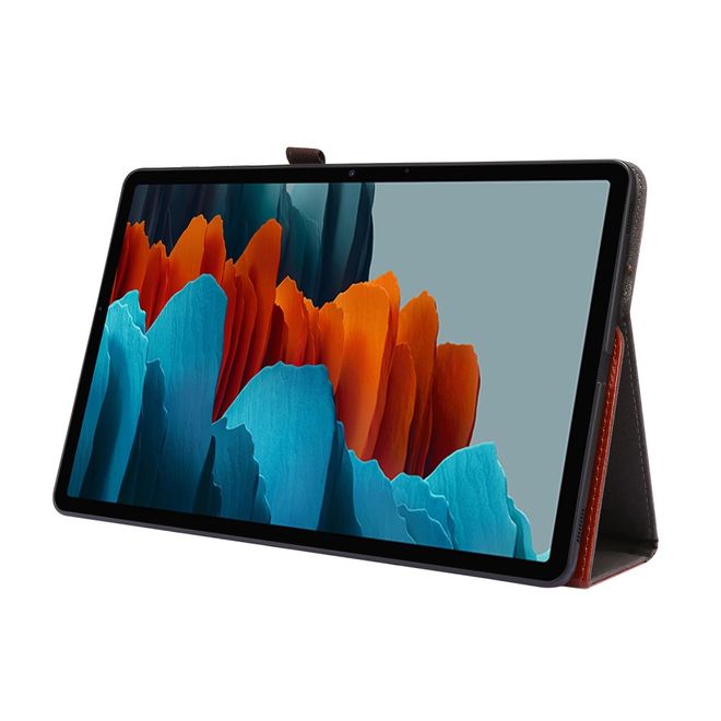 Samsung Galaxy Tab S7+ Hülle- Zweifach faltbares Crazy Horse Leder Case - braun