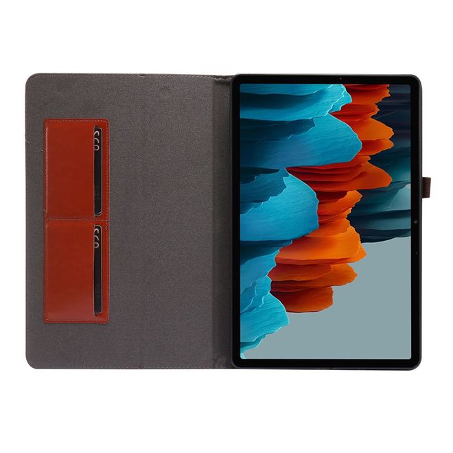 Samsung Galaxy Tab S7+ Hülle- Zweifach faltbares Crazy Horse Leder Case - braun