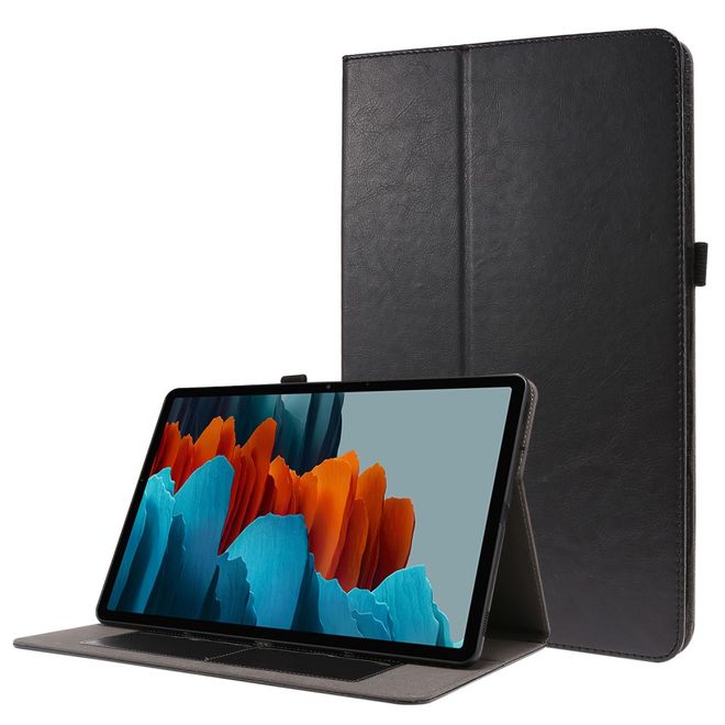Samsung Galaxy Tab S7 Hülle- Zweifach faltbares Crazy Horse Leder Case - schwarz