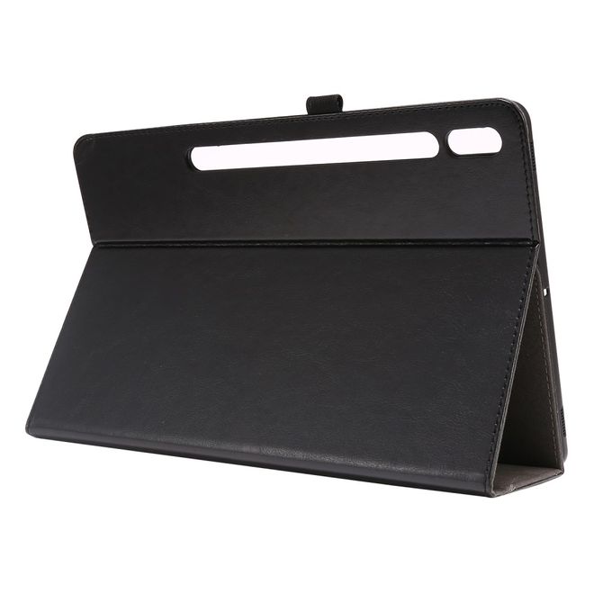 Samsung Galaxy Tab S7 Hülle- Zweifach faltbares Crazy Horse Leder Case - schwarz
