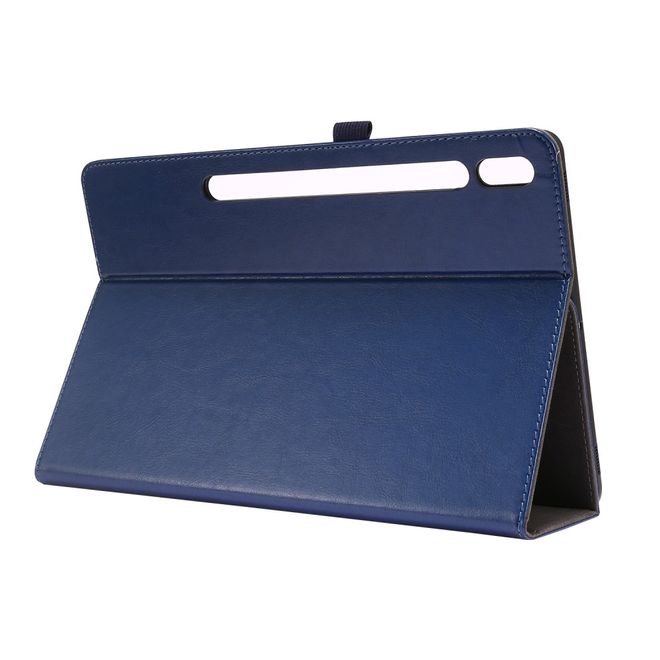 Samsung Galaxy Tab S7 Hülle- Zweifach faltbares Crazy Horse Leder Case - blau