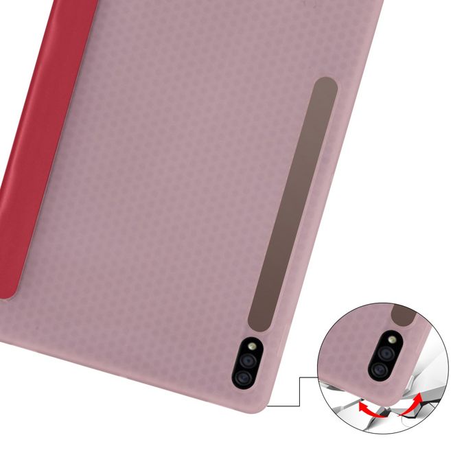 Samsung Galaxy Tab S7 Hülle - Dreifach faltbares Leder Case mit Stylus Halterung - rot