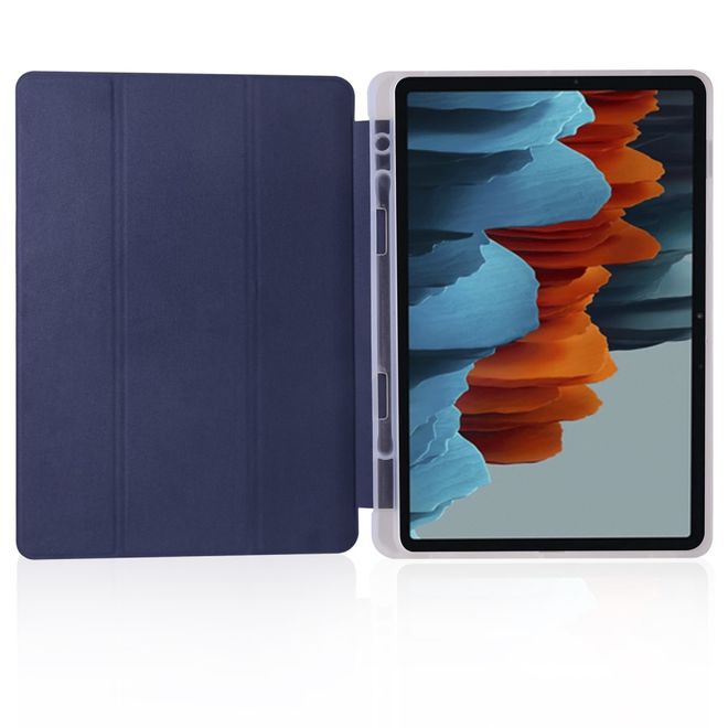 Samsung Galaxy Tab S7 Hülle - Dreifach faltbares Leder Case mit Stylus Halterung - blau