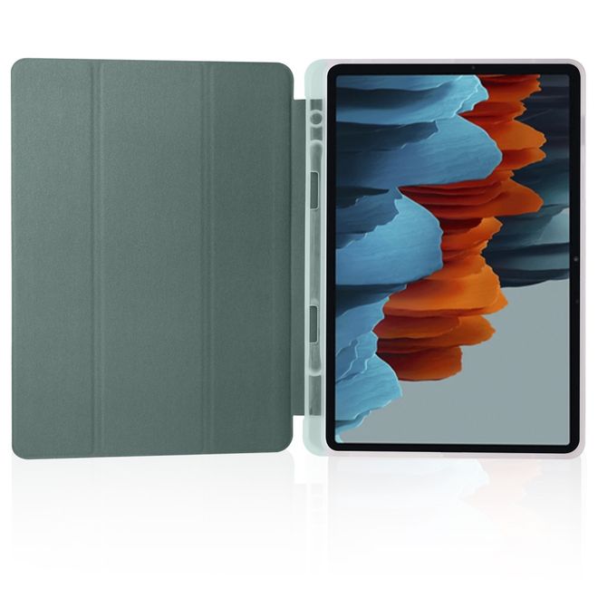Samsung Galaxy Tab S7 Hülle - Dreifach faltbares Leder Case mit Stylus Halterung - grün
