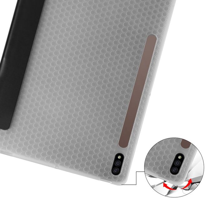 Samsung Galaxy Tab S7+ Hülle - Dreifach faltbares Leder Case mit Stylus Halterung - schwarz